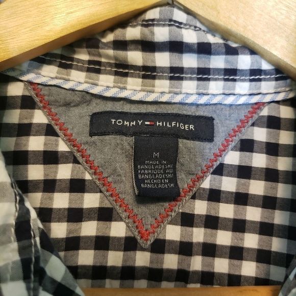 3 for$25 Tommy Hilfiger Black White Check Buffalo Plaid Button Down Shirt Medium - Picture 2 of 5